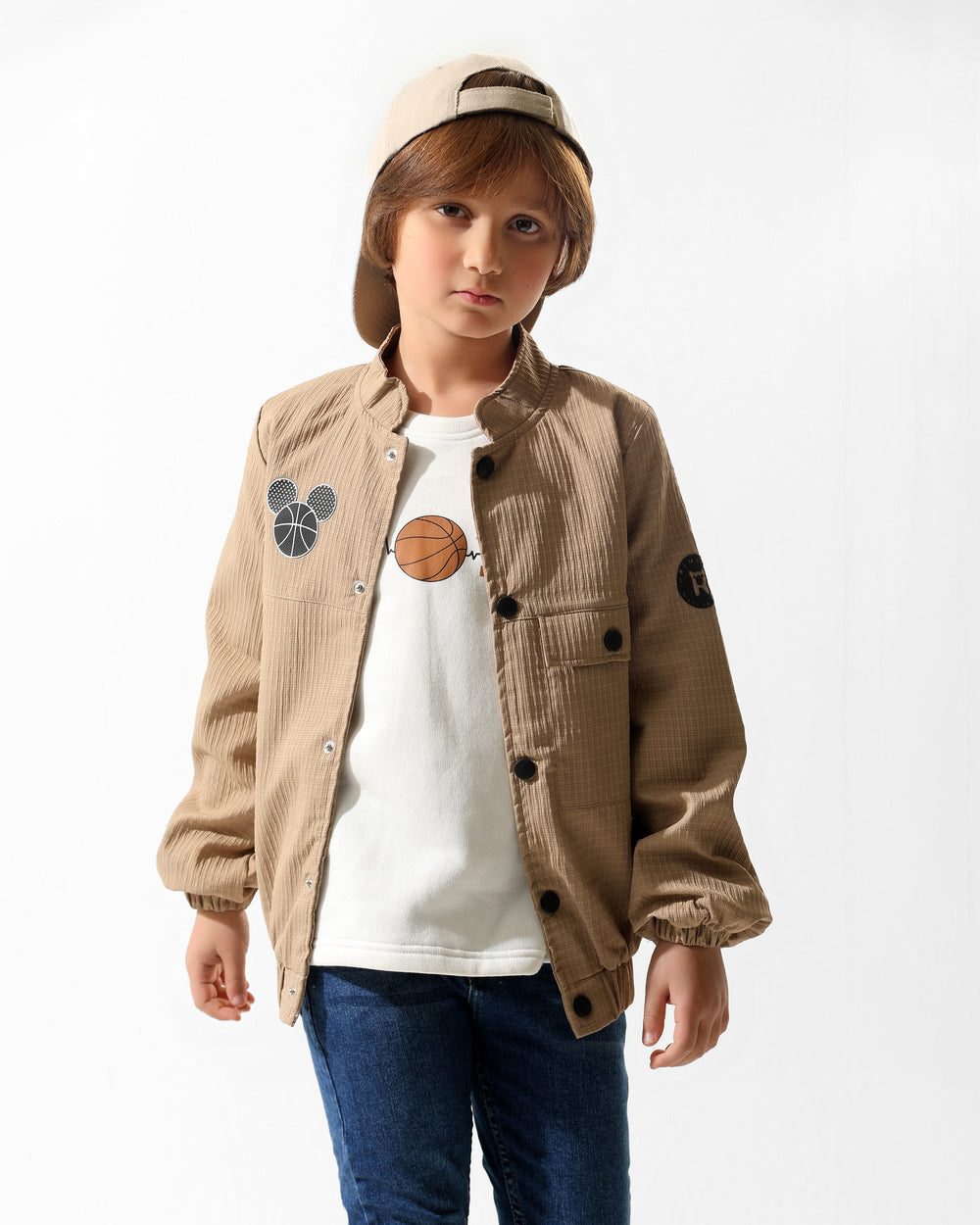 Boys Basketball Graphic Jacket & T-Shirt Set | Camel - Remint Kids Fashion