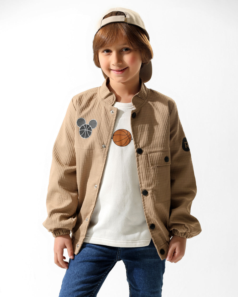 Boys Basketball Graphic Jacket & T-Shirt Set | Camel - Remint Kids Fashion
