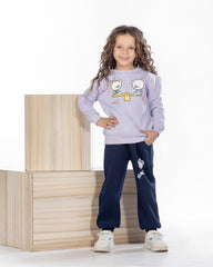 Girls Cotton Sweatshirt & Jogger Set | Lavender - Remint Kids Fashion
