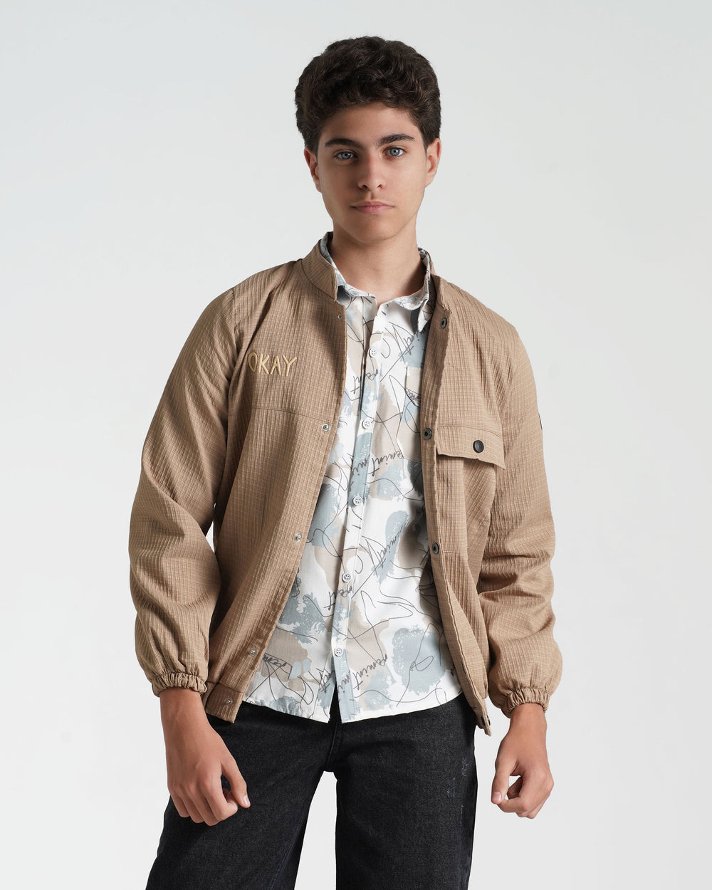 Teen Boys Embroidered Snap-Button Jacket | Camel - Remint Kids Fashion