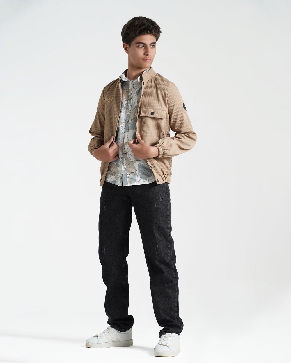 Teen Boys Embroidered Snap-Button Jacket | Camel - Remint Kids Fashion