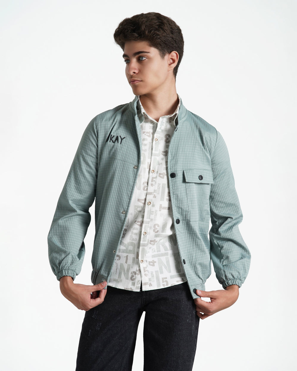 Teen Boys Embroidered Snap-Button Jacket | Mint - Remint Kids Fashion