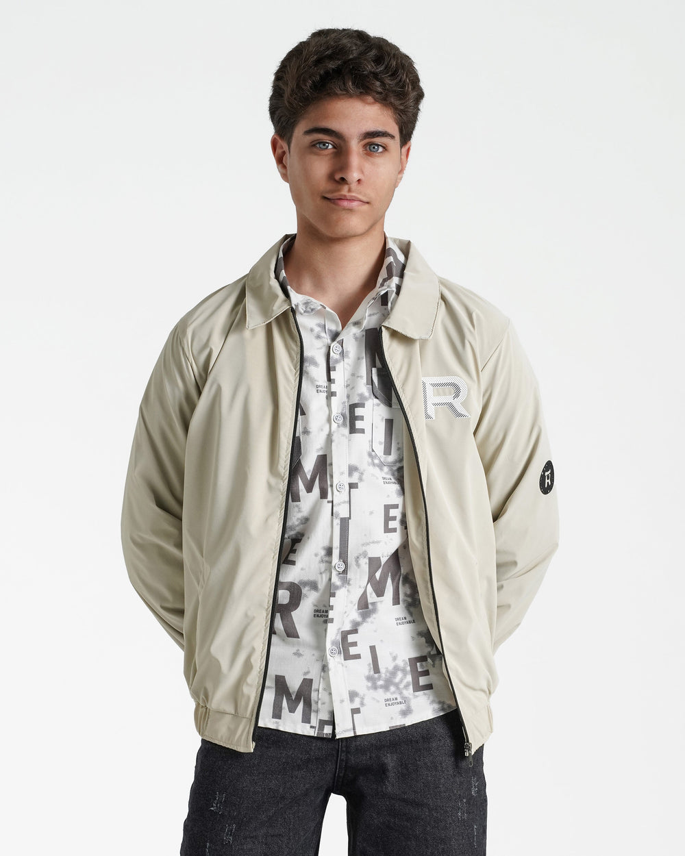 Teen Boys Sporty Zip-Up Jacket | Ecru - Remint Kids Fashion