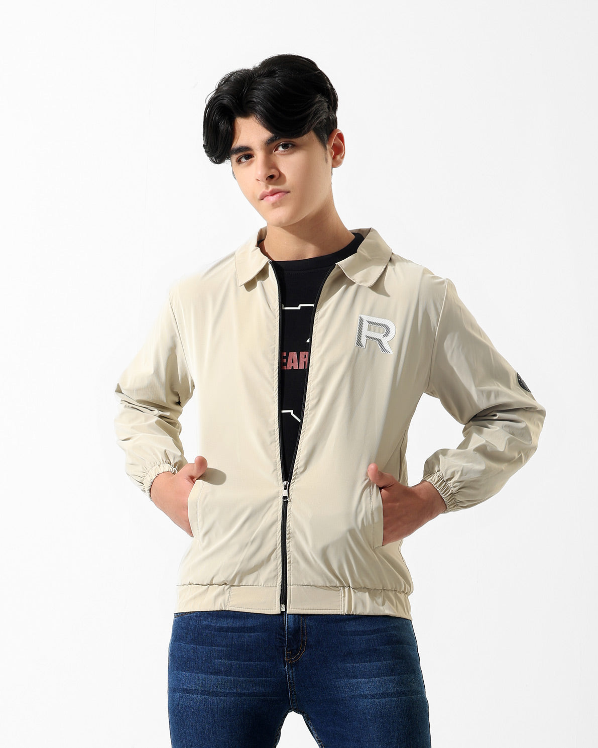 Bear Graphic Zip-Up Jacket & T-Shirt Set | Ecru - Remint Kids Fashion