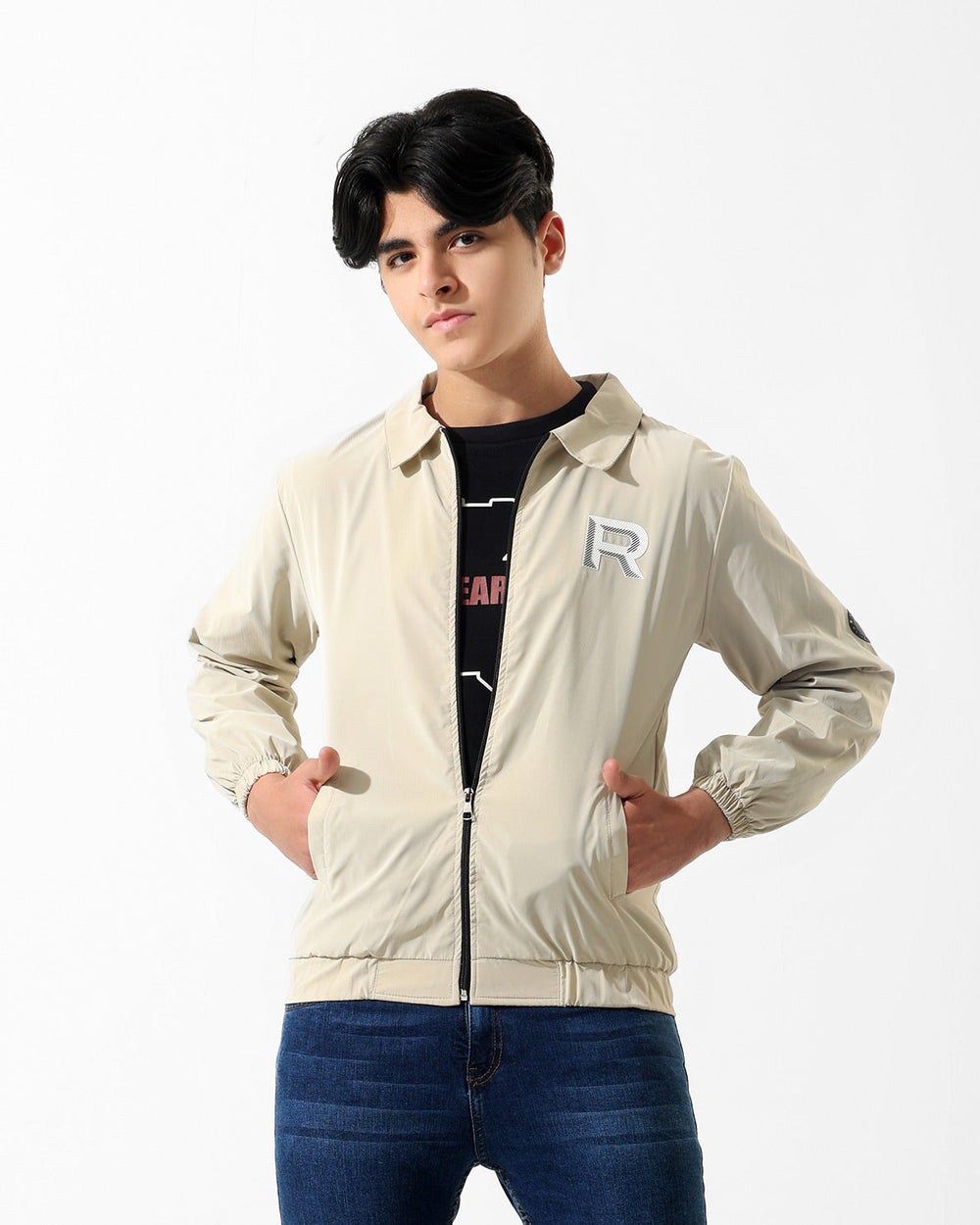 Bear Graphic Zip-Up Jacket & T-Shirt Set | Ecru - Remint Kids Fashion