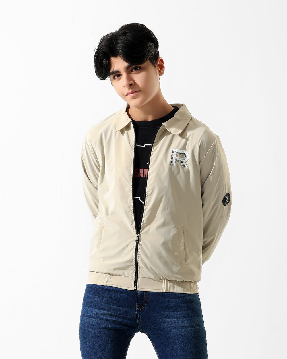 Bear Graphic Zip-Up Jacket & T-Shirt Set | Ecru - Remint Kids Fashion