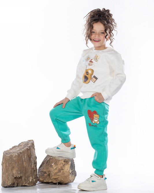 Girls Cotton Sweatshirt & Jogger Set | White - Remint Kids Fashion