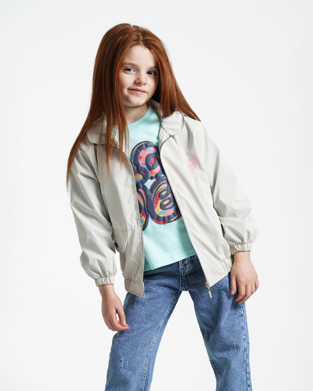 Girls Heart Patch Zip-Up Jacket | Grey - Remint Kids Fashion