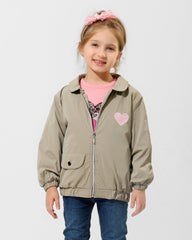 Girls Heart Print Jacket & T-Shirt Set | Beige - Remint Kids Fashion