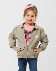 Girls Heart Print Jacket & T-Shirt Set | Beige - Remint Kids Fashion
