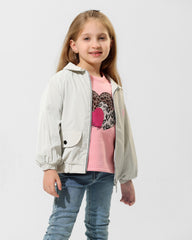 Girls Heart Print Jacket & T-Shirt Set | Grey - Remint Kids Fashion
