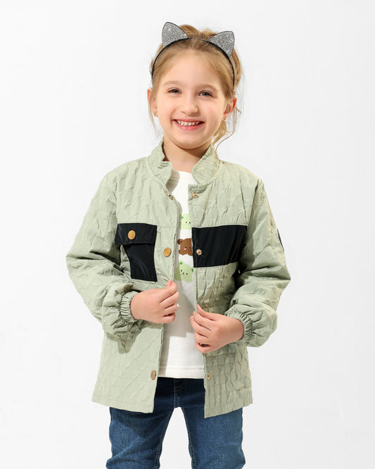 Girls Bear Print Quilted Jacket & T-Shirt Set | Mint - Remint Kids Fashion