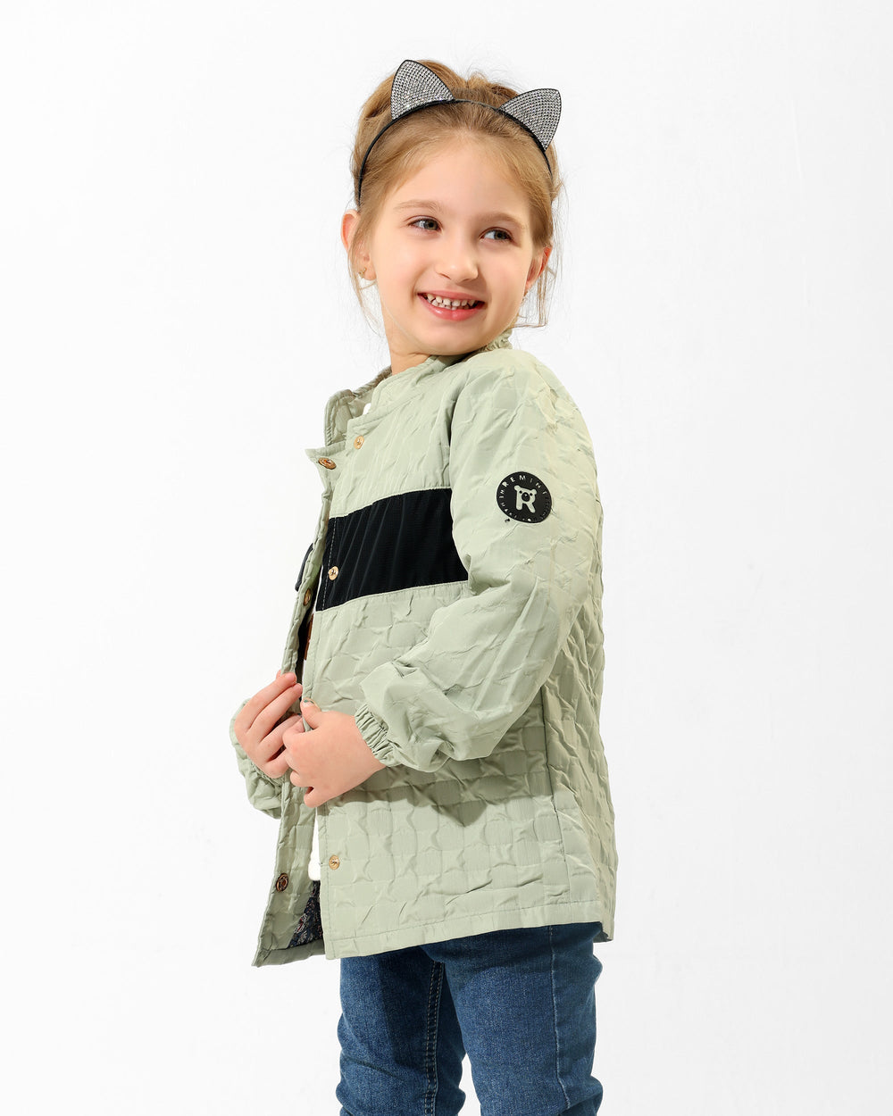 Girls Bear Print Quilted Jacket & T-Shirt Set | Mint - Remint Kids Fashion