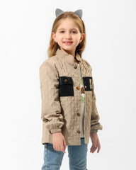 Girls Bear Print Quilted Jacket & T-Shirt Set | Beige - Remint Kids Fashion