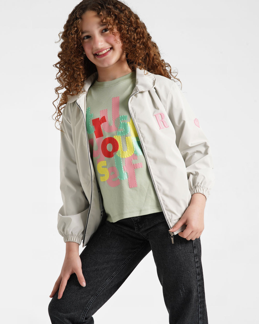 Girls Stylish Zip-Up Windbreaker | Grey - Remint Kids Fashion