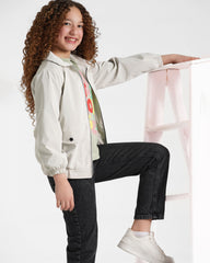 Girls Stylish Zip-Up Windbreaker | Grey - Remint Kids Fashion