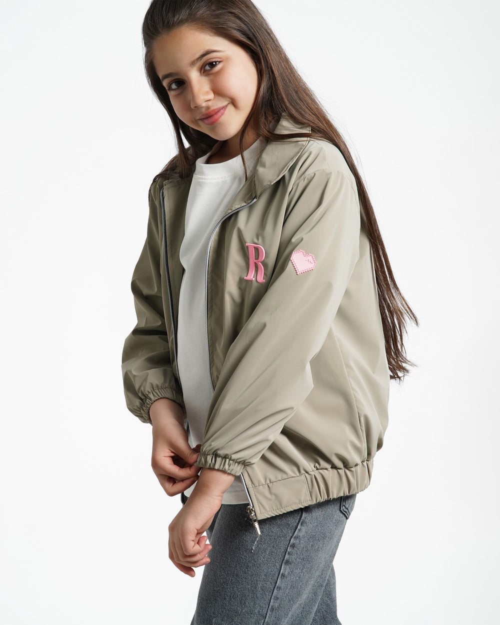 Girls Stylish Zip-Up Windbreaker | Beige - Remint Kids Fashion