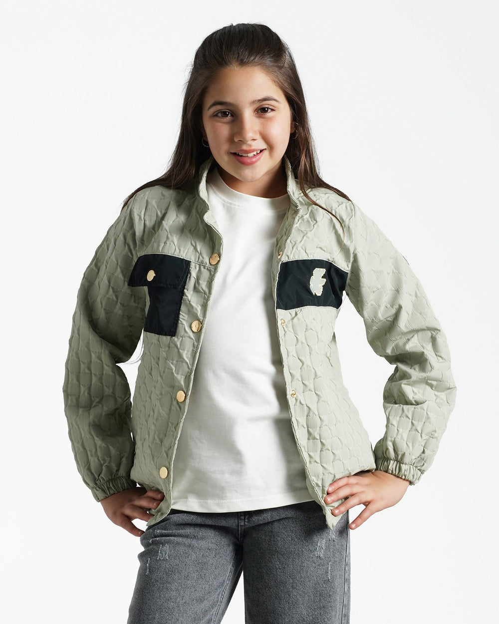 Girls Quilted Contrast-Pocket Jacket | Mint - Remint Kids Fashion