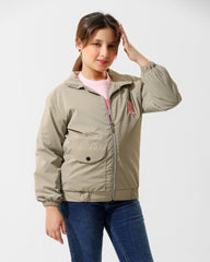 Girls Heart Print Jacket & T-Shirt Set | Beige - Remint Kids Fashion