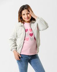 Girls Heart Print Jacket & T-Shirt Set | Grey - Remint Kids Fashion