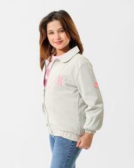 Girls Heart Print Jacket & T-Shirt Set | Grey - Remint Kids Fashion