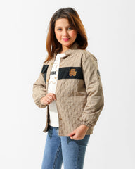 Girls Bear Print Quilted Jacket & T-Shirt Set | Beige - Remint Kids Fashion