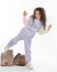 Girls Cotton Sweatshirt & Jogger Set | Lavender - Remint Kids Fashion