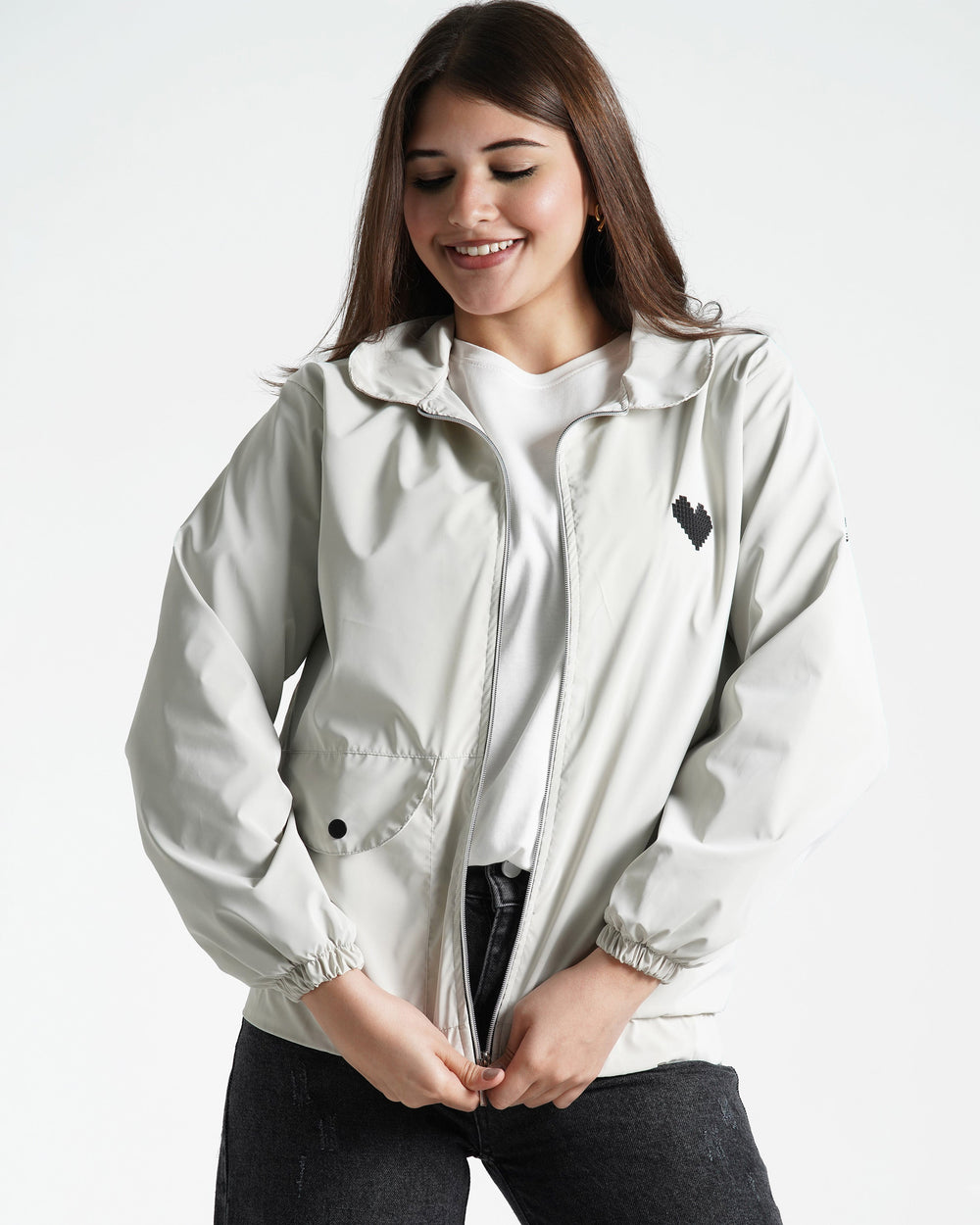 Teen Girls Minimalist Zip-Up Jacket | Grey - Remint Kids Fashion