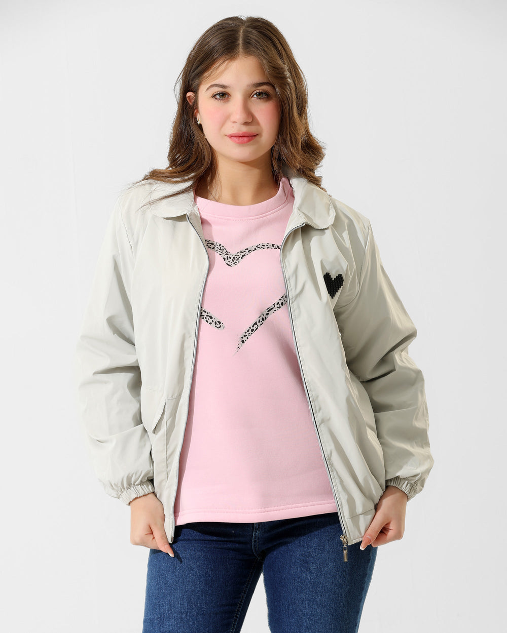 Girls Heart Detail Jacket & T-Shirt Set | Grey - Remint Kids Fashion