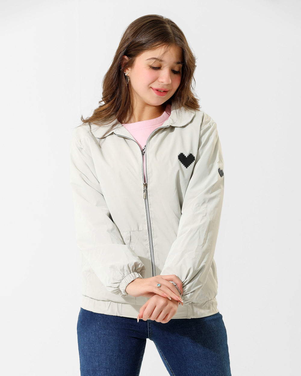 Girls Heart Detail Jacket & T-Shirt Set | Grey - Remint Kids Fashion