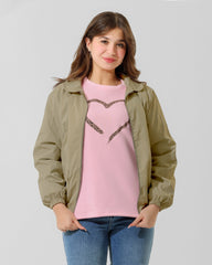 Girls Heart Detail Jacket & T-Shirt Set | Beige - Remint Kids Fashion