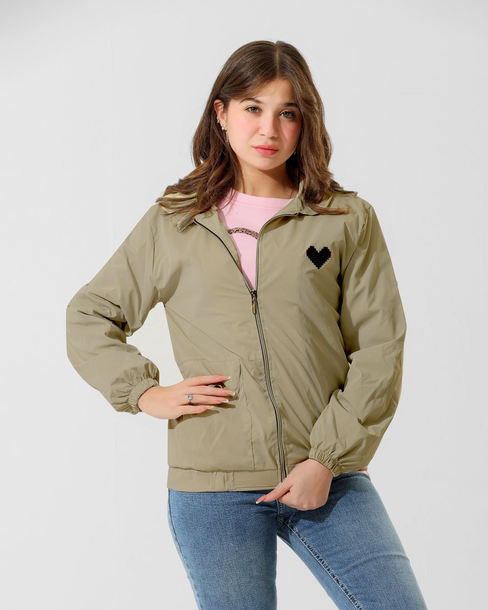 Girls Heart Detail Jacket & T-Shirt Set | Beige - Remint Kids Fashion