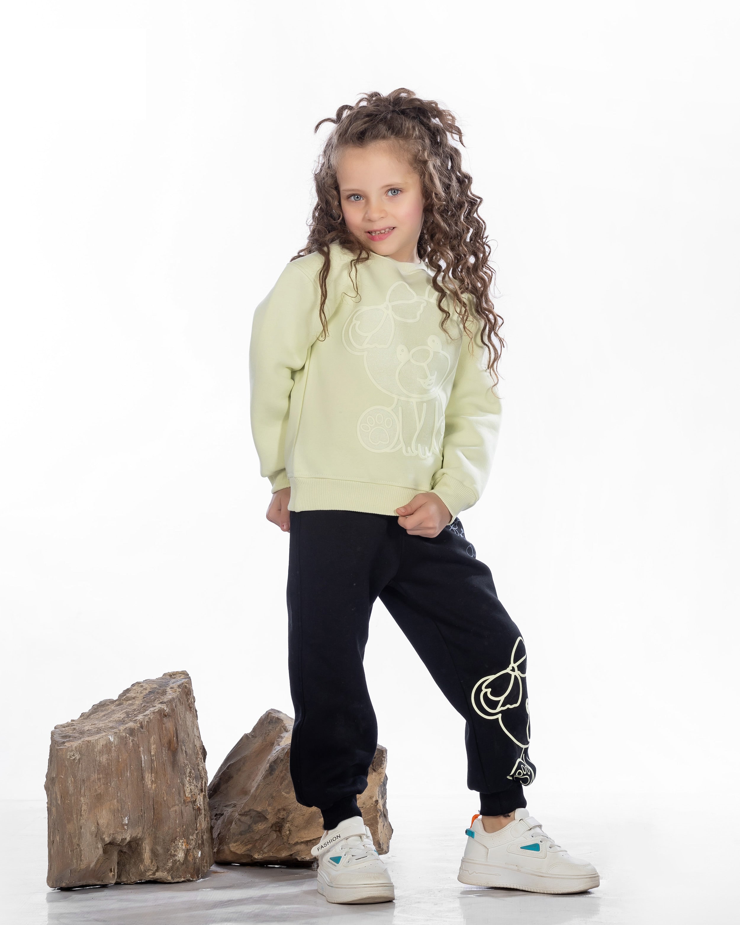 Girls Cotton Sweatshirt & Jogger Set | Light Green - Remint Kids Fashion