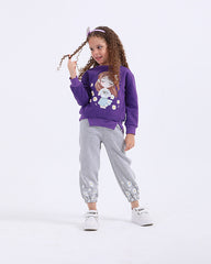 Girls Cotton Sweatshirt & Jogger Set | Purple - Remint Kids Fashion