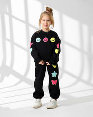 Girls Smiley Patch Set | Black - Remint Kids Fashion
