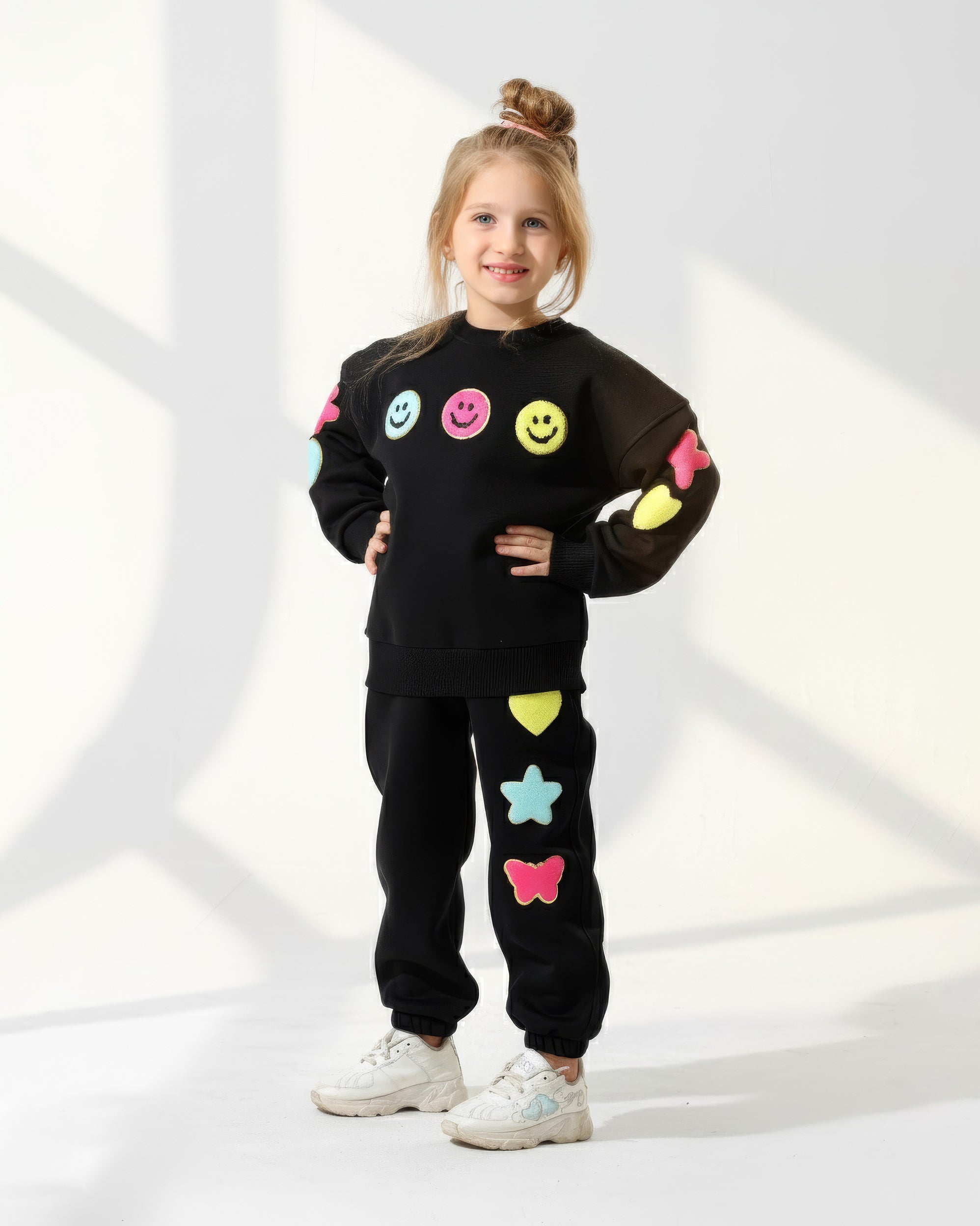 Girls Smiley Patch Set | Black - Remint Kids Fashion