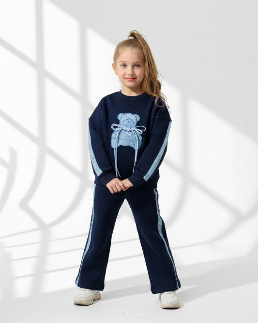 Girls Teddy Patch Set | Dark Blue - Remint Kids Fashion