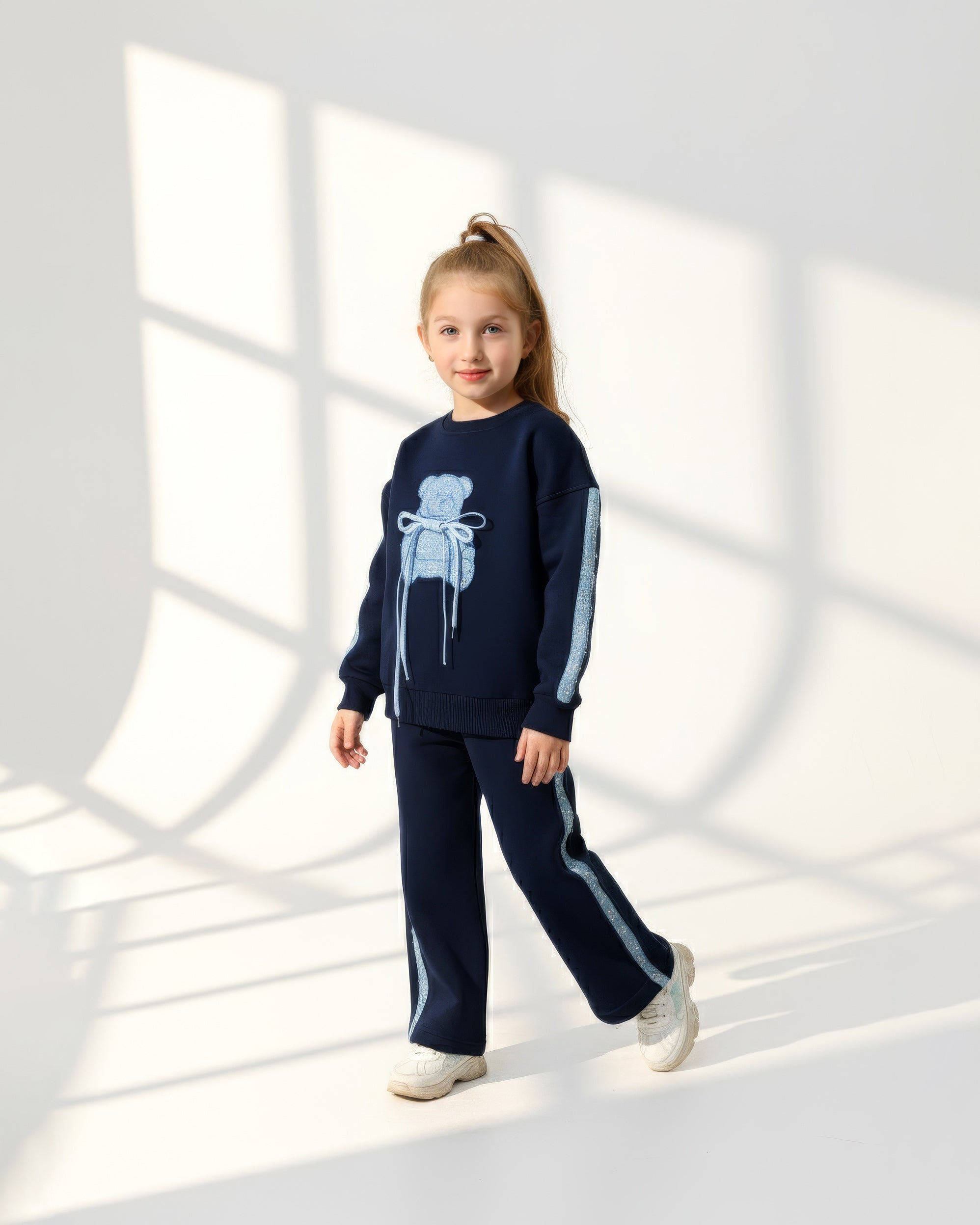 Girls Teddy Patch Set | Dark Blue - Remint Kids Fashion