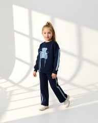 Girls Teddy Patch Set | Dark Blue - Remint Kids Fashion