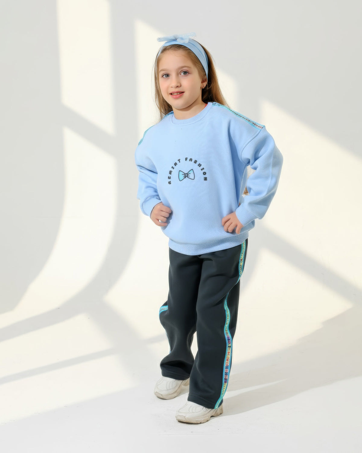 Girls Bow Graphic Set | Sky Blue - Remint Kids Fashion