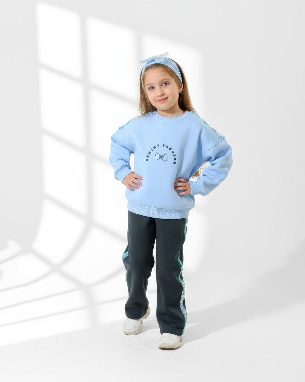 Girls Bow Graphic Set | Sky Blue - Remint Kids Fashion