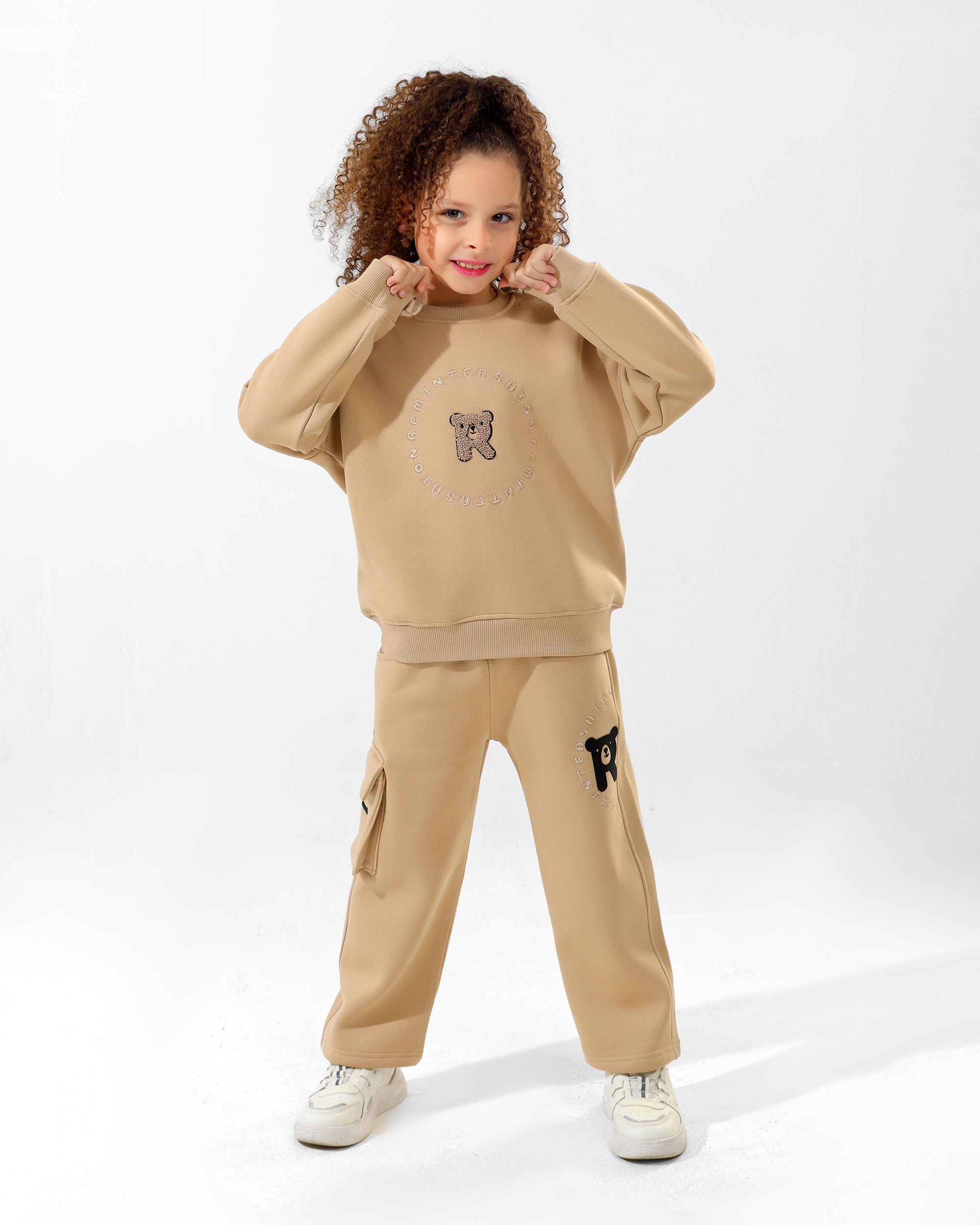 Girls Teddy Logo Cargo Set | Beige - Remint Kids Fashion