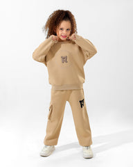 Girls Teddy Logo Cargo Set | Beige - Remint Kids Fashion