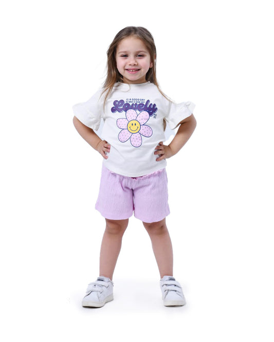 Girls Lovely Flower Set | Light Lilac - Remint Kids Fashion