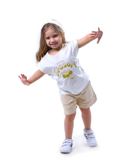 Girls Blossom Graphic Set | Beige - Remint Kids Fashion