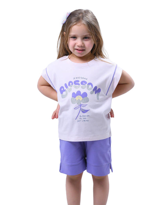 Girls Blossom Graphic Set | Light Lilac - Remint Kids Fashion