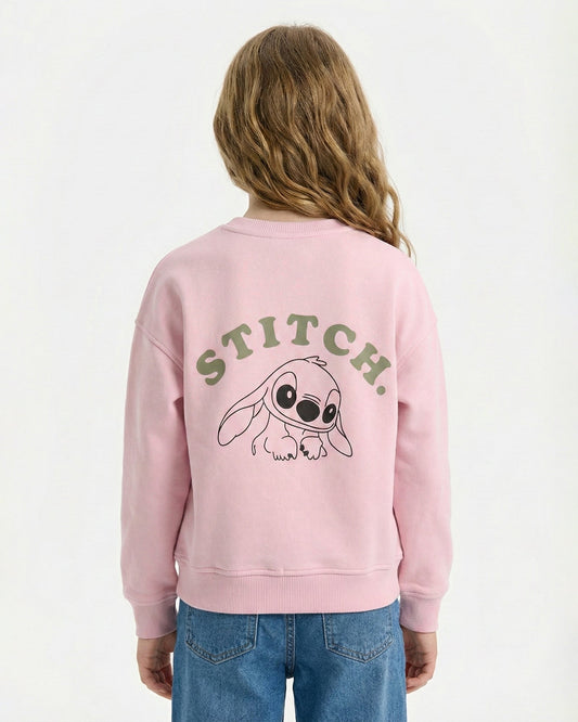Girls Stitch Print Sweatshirt | Rose Pink - Remint Kids Fashion