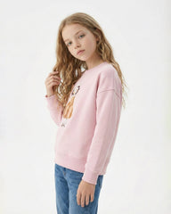 Girls Cute Girl Illustration Sweatshirt | Rose Pink - Remint Kids Fashion