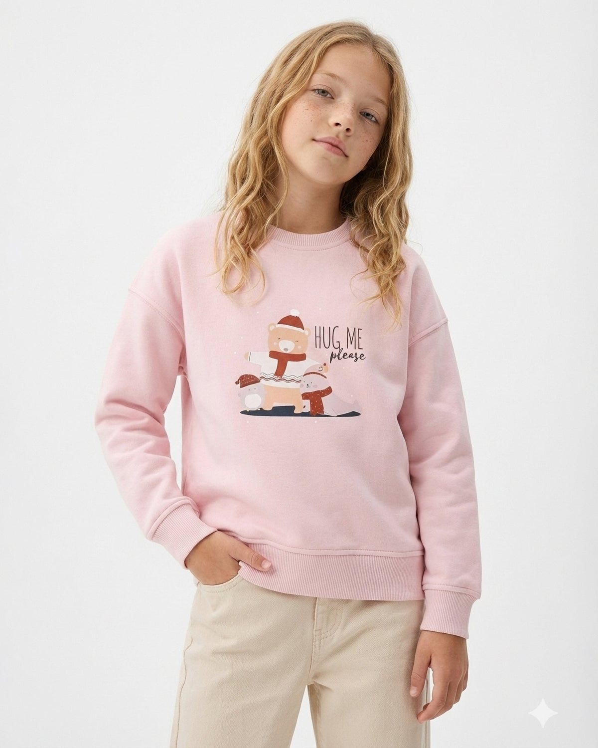 Girls Bear Print Sweatshirt | Rose Pink - Remint Kids Fashion
