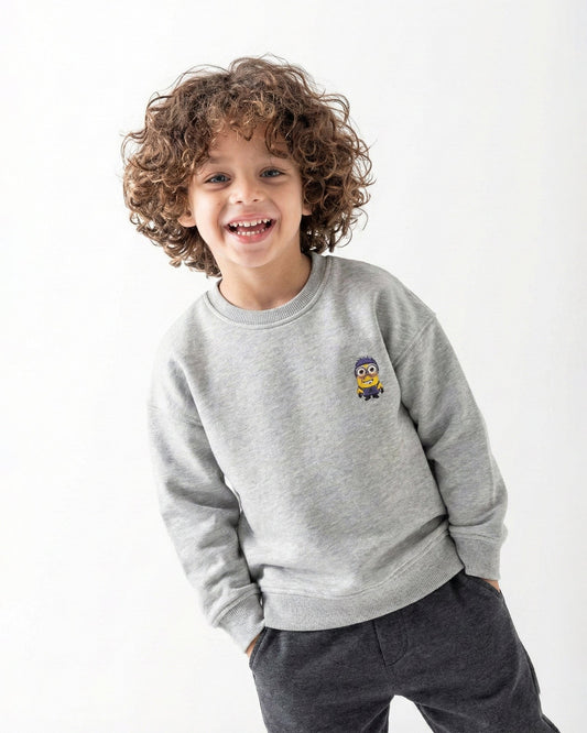 Boys Minions Patch Sweatshirt | Grey - Remint Kids Fashion